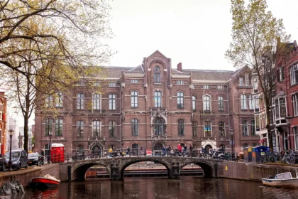 Historic building at the University of Amsterdam (UvA) with traditional architecture.