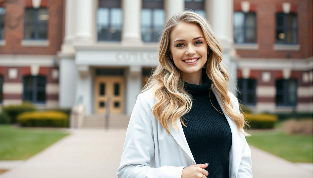 A young American white woman with soft blonde waves, smiling into the camera while holding a small basket filled with colorful beanbags for a Thanksgiving toss game; wearing a cream sweater; modern bright living room with soft autumn décor.
