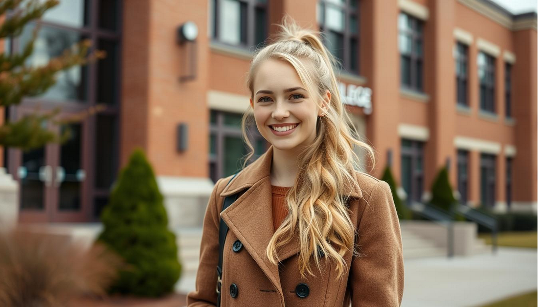 A young American white woman with soft blonde waves, smiling into the camera while holding a small basket filled with colorful beanbags for a Thanksgiving toss game; wearing a cream sweater; modern bright living room with soft autumn décor.