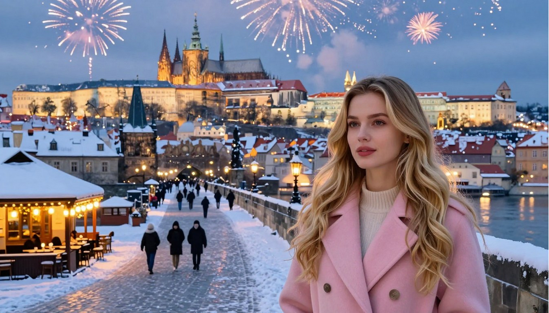 Prague's Winter Fairytale: Fireworks over the Vltava River