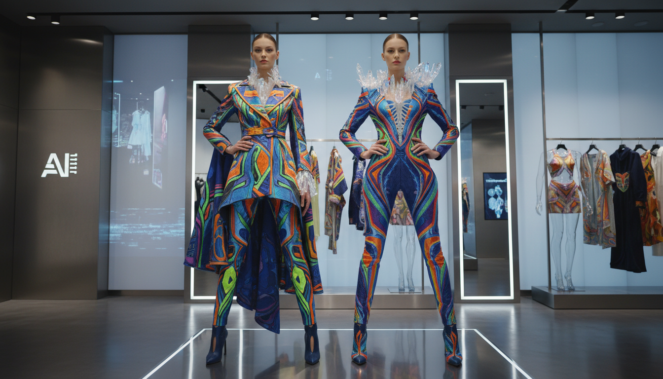AI fashion model posing in colorful summer outfit