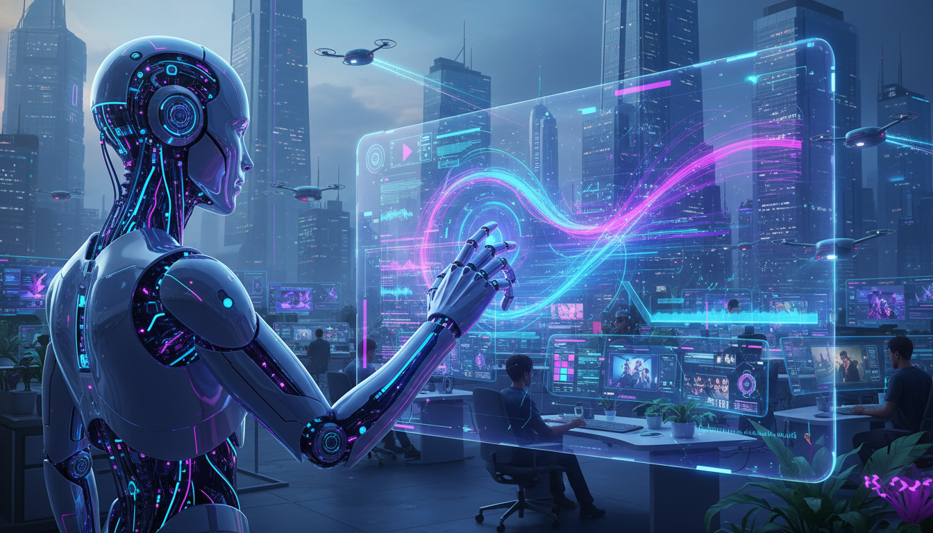hypernatural-ai-robot-interacting-holographic-content-creation-studio-2026