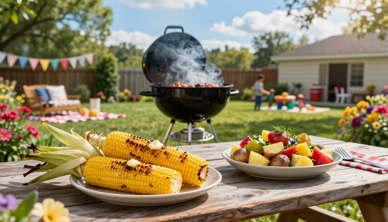 Grilled corn and potato salad Memorial Day outdoor BBQ recipes Title: Grilled Corn and Potato Salad